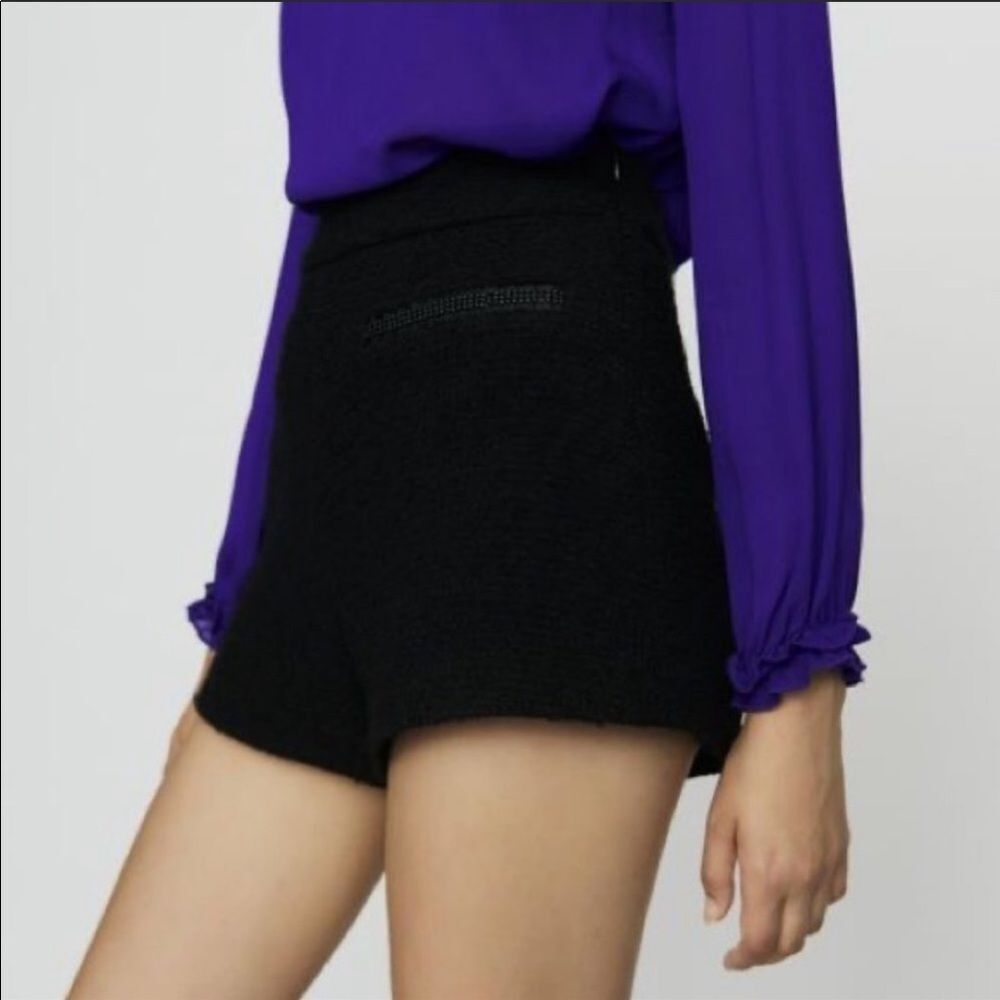 MAJE | Ivar High Waisted Black Textured Shorts 40 Women’s